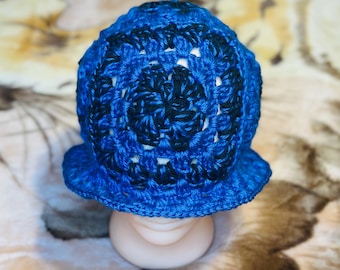 Handmade Crochet Bucket Hat | Royal Blue & Black