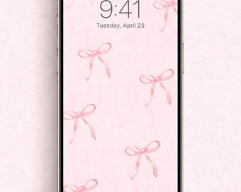 Pink Phone Wallpapers | Set of 4 Coquette Bow iPhone Backgrounds | Digital Download