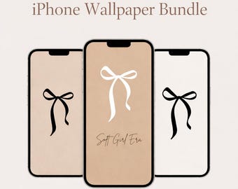 Coquette Bow iPhone Wallpaper Set | Beige, Black, White (Digital Download)