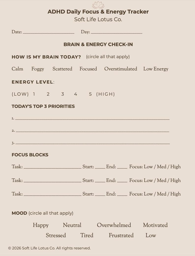 Focus Block Progress Tracker ADHD Daily Focus Tracker | Habit Tracker | Digital Download - Etsy