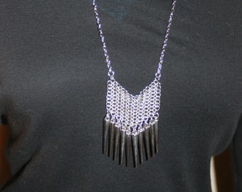 Stainless Steel Chainmail Chevron Necklace with Spikes
