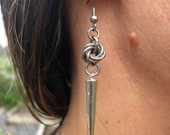 Stainless Steel Rose Point Chainmail Earring, Dangle earring, Stainless chain earring, Chainmaille earring
