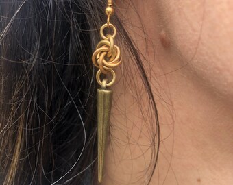 Rose Point Brass Chainmail earring, Dangle earring, Brass chain earring, Chainmaille earring