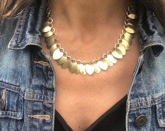 Gold Scale Necklace, Chainmail scale earrings, Scale mail earring, Gold chain earring, Chain earring, handmade chain jewelry