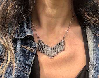 Stainless steel chevron necklace, Chainmail necklace, Stainless steel chainmail necklace, Chevron chain necklace, Chaimaille necklace,