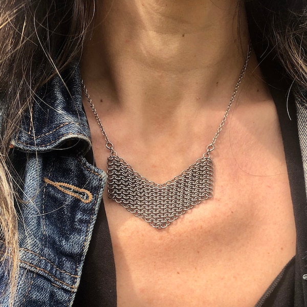 Stainless steel chevron necklace, Chainmail necklace, Stainless steel chainmail necklace, Chevron chain necklace, Chaimaille necklace,