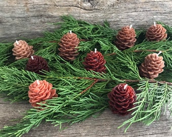 Set of 9 Pinecone shaped Pure Beeswax candles