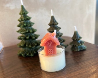 Beeswax Candle Winter Scene | Pine Trees | Cabin