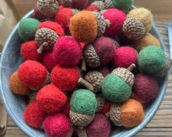 Set of 50 Wool Felted Acorns with Real Caps