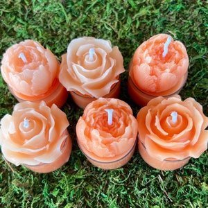 6 Rose Shaped Beeswax Tealight Candles  | Wedding | Peach | Flower