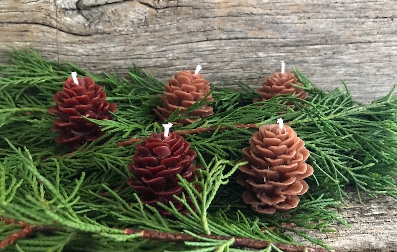 Set of 5 Pinecone shaped Pure Beeswax candles image 1