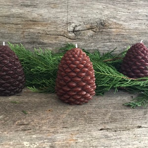 Set of 3 Pinecone shaped Pure Beeswax candles