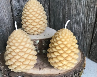 Set of 4 Pinecone shaped Pure Beeswax candles