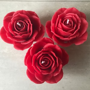 Set of 3 Red Rose Pure Beeswax candles | Mothers Day