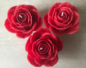 Set of 3 Red Rose Pure Beeswax candles | Valentines Day