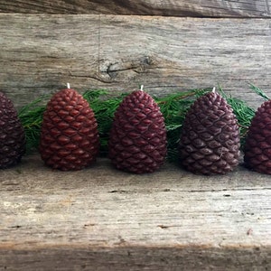 Set of 5 Pinecone shaped Pure Beeswax candles