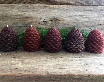 Set of 5 Pinecone shaped Pure Beeswax candles