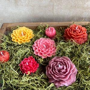 7 Flower Candles | Beeswax | Dahlia | Rose | Bright Vibrant Colors