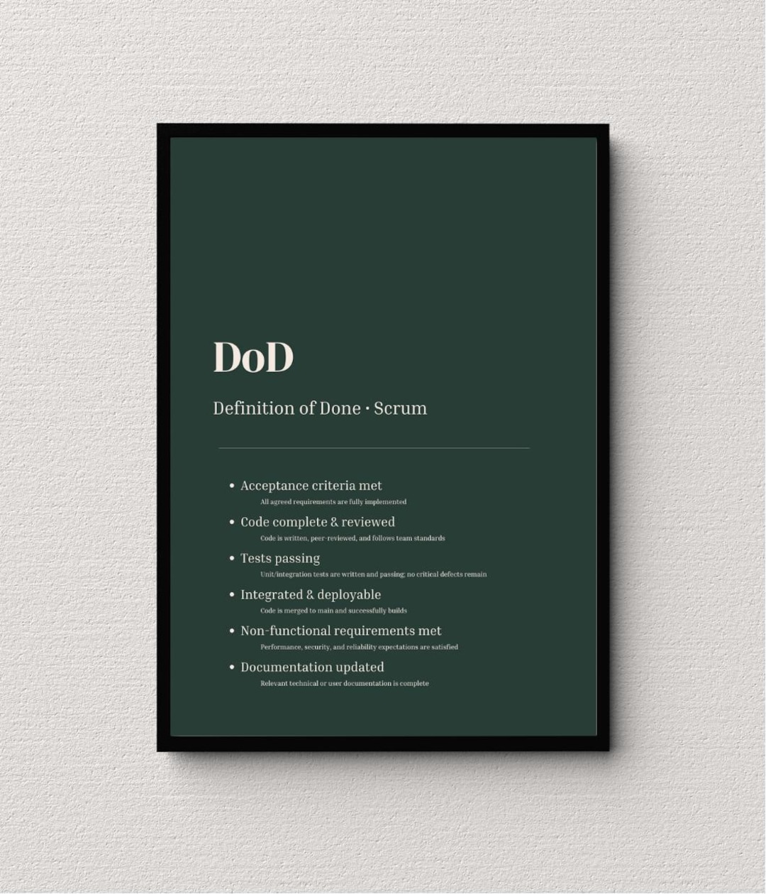 Dod Definition of Done Poster (A3) | Scrum & Agile Team Guide ...