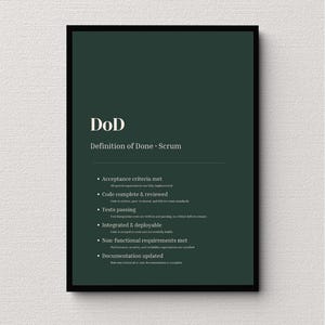 Póster de definición de "Terminado" del Departamento de Defensa (A3) / Guía para equipos Scrum y Agile / Desarrollador de software