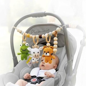 Catena/Giocattolo personalizzato all'uncinetto a forma di animale per passeggino – Catena per culla fatta a mano