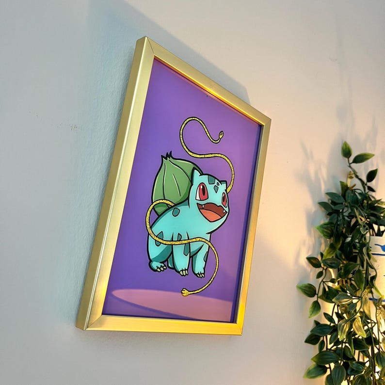 Handpainted Bulbasaur on Glass | Pokémon | Home Wall Decor (gold Frame ...
