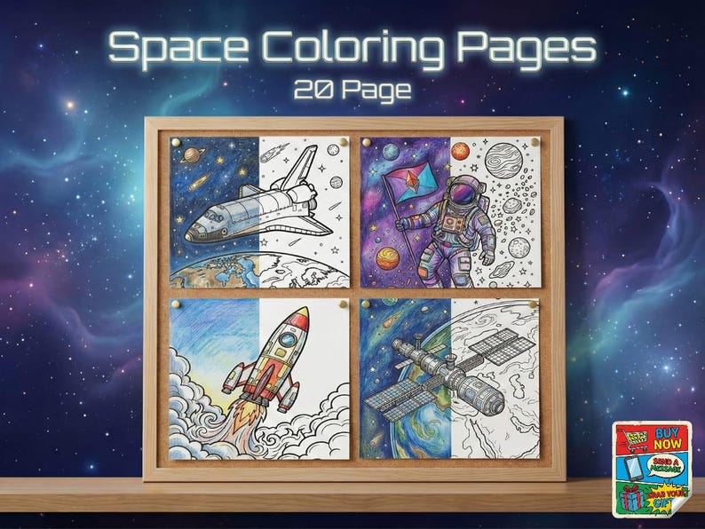 Space Coloured In 20 Space Coloring Pages Printable, Astronaut and Galaxy Coloring Book ...