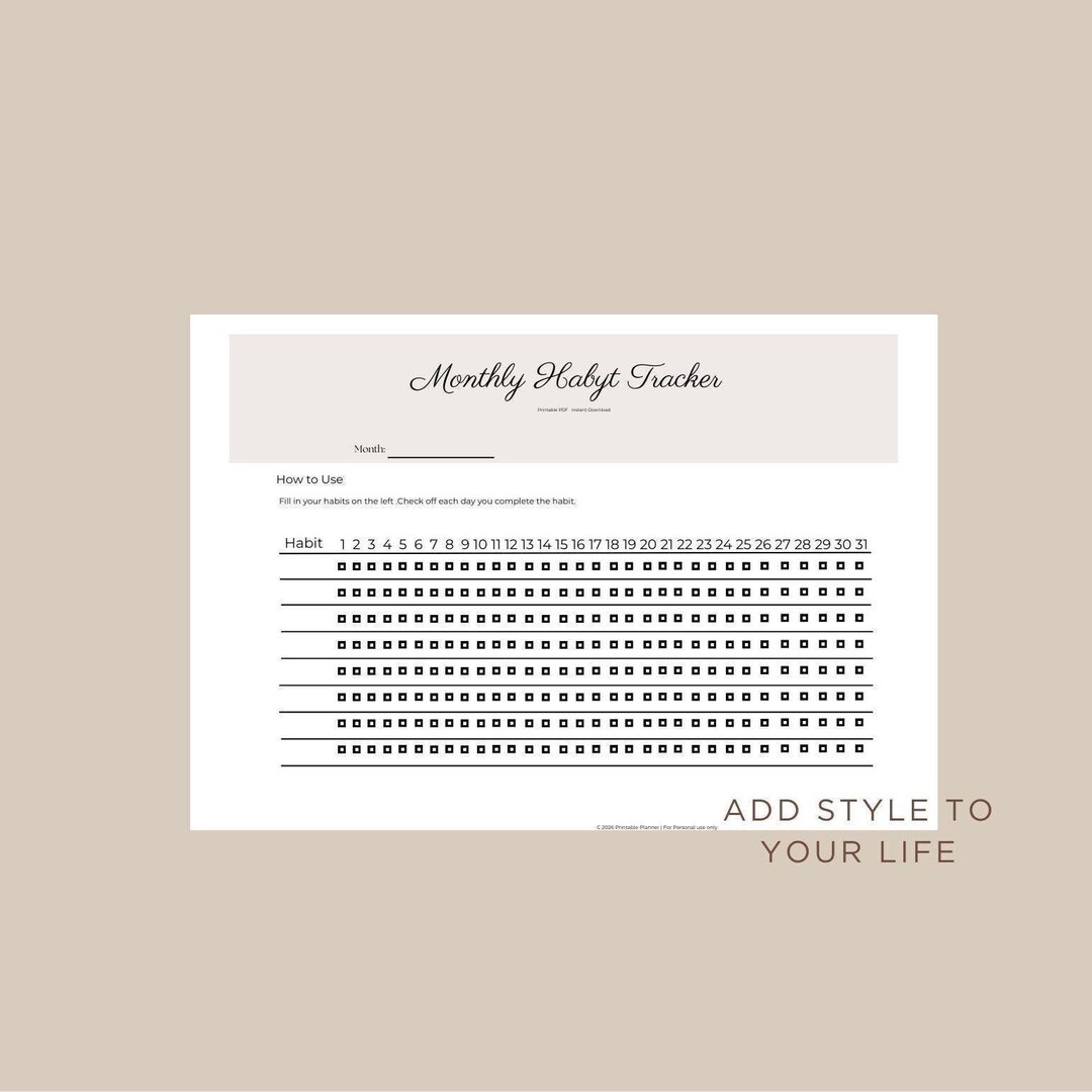 Monthly Habit Tracker Printable | Minimalist Design (instant Download ...