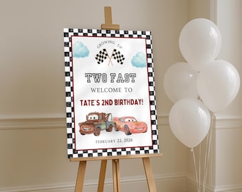Letrero de bienvenida de cumpleaños "Creciendo dos rápidos" / Decoración de coche de carreras (Descarga digital)