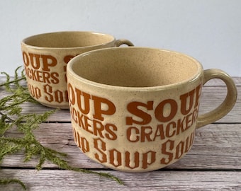 Set Of 2 Vintage 1970’s Speckled Stoneware Soup And Crackers Mugs