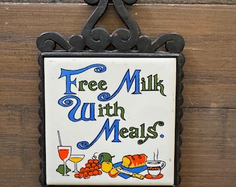 Vintage Trivet Ceramic Tile Cast Iron Hot Pad Wall Hanging