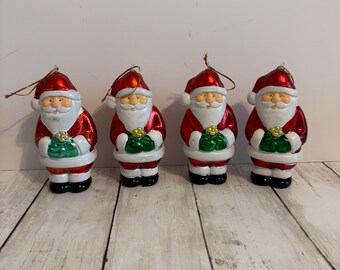Set Of 4 Vintage Plastic Santa Claus Christmas Ornaments Retro Holiday Decor