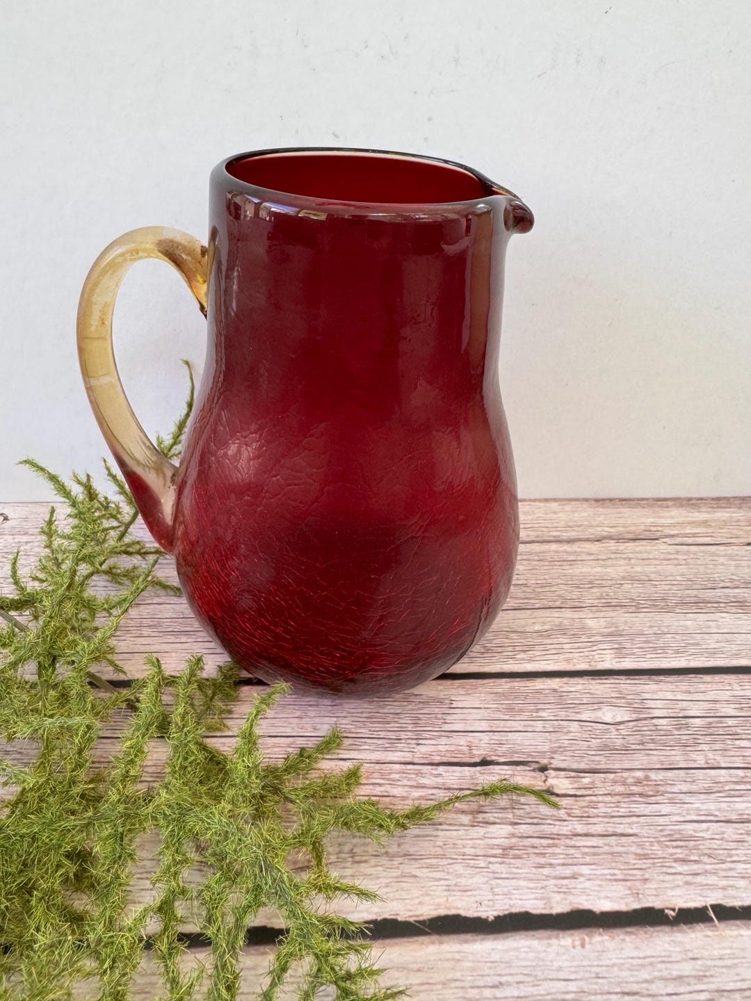 Ruby Pitcher Vintage Hand Blown Ruby Red Crackle Glass Creamer Pitcher - Etsy