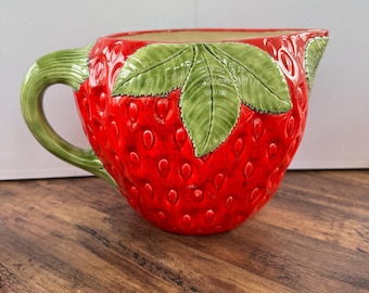 Set Of 4 Vintage Strawberry Pitcher And 3 Mugs