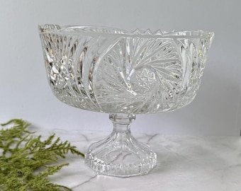 Vintage Cut Crystal Pedestal Bowl Pinwheel & Buzz Star Design