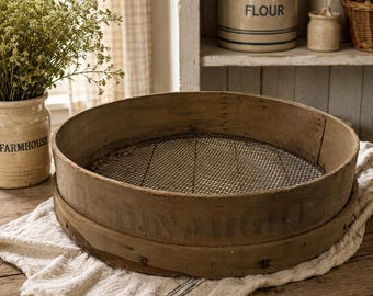 Antique Large Primitive Bentwood Grain Sifter Farmhouse Sieve Rustic Farm Tool Primitive Kitchen Decor