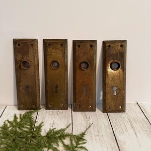 Set Of 4 Salvaged Skeleton Key Door Knob Backplate Victorian Farmhouse Hardware