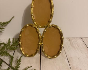 Vintage Solid Brass Triple Oval Picture Frame, 3 Photo Display, Gold Tone Brass Frame, 1980s 1990s Home Decor