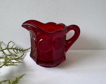 Vintage Fostoria Ruby Red Coin Glass Creamer Pitcher