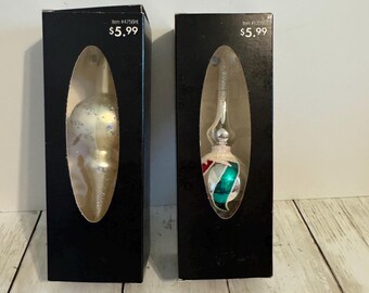 Vintage 2007 Hobby Lobby Glass Ornaments Made In Mexico Retro Holiday Decor Set Of 2