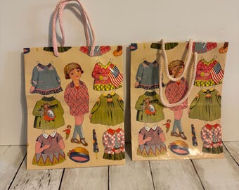 Vintage 1993 Jillson & Roberts Paper Doll Gift Bags Set Of 2