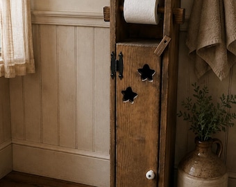Vintage Rustic Wooden Outhouse Toilet Paper Holder | Bathroom Storage Cabinet | Farmhouse Bathroom Decor | Country Primitive Organizer
