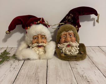 Set Of 2 Vintage Santa Christmas Ornaments Large Santa Head Holiday Decor Christmas Collectible