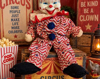 Vintage GUND Creation Laughing Clown Doll Hand Crank 1950s Circus Display Decor
