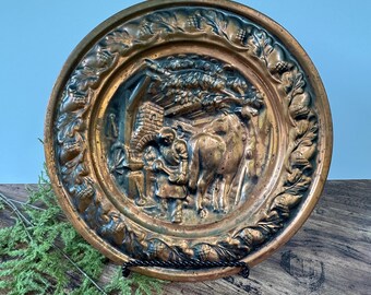 Placa de pared de cobre antigua del Gremio de Artesanos del Cobre