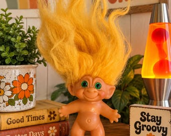Vintage 1964 DAM Troll Doll C64  Retro Nostalgic Yellow Hair Green Eyes Collectible