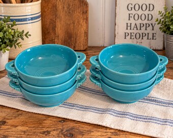 Juego de 6 cuencos para sopa crema Fiesta Turquoise de los años 30-50, marca Homer Laughlin Fiestaware.