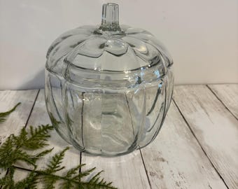 Vintage Clear Glass Pumpkin Jar with Lid Fall Halloween Decor