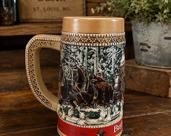 Vintage 1987 Budweiser Clydesdale Stein, C Series Ceramic Beer Stein, Ceramarte Brazil, Anheuser Busch Collectible