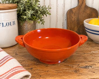 Vintage Fiesta Red/Orange Cream Soup Bowl By Homer Laughlin |  1930s-1940s Fiestaware | Orange Red Vintage Pottery Bowl